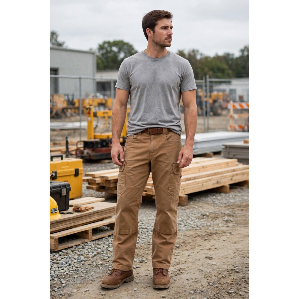 Duluth Mens 30x32 Relaxed Fit Flex Fire Hose Cargo Work Pants Auburn Tan Utility